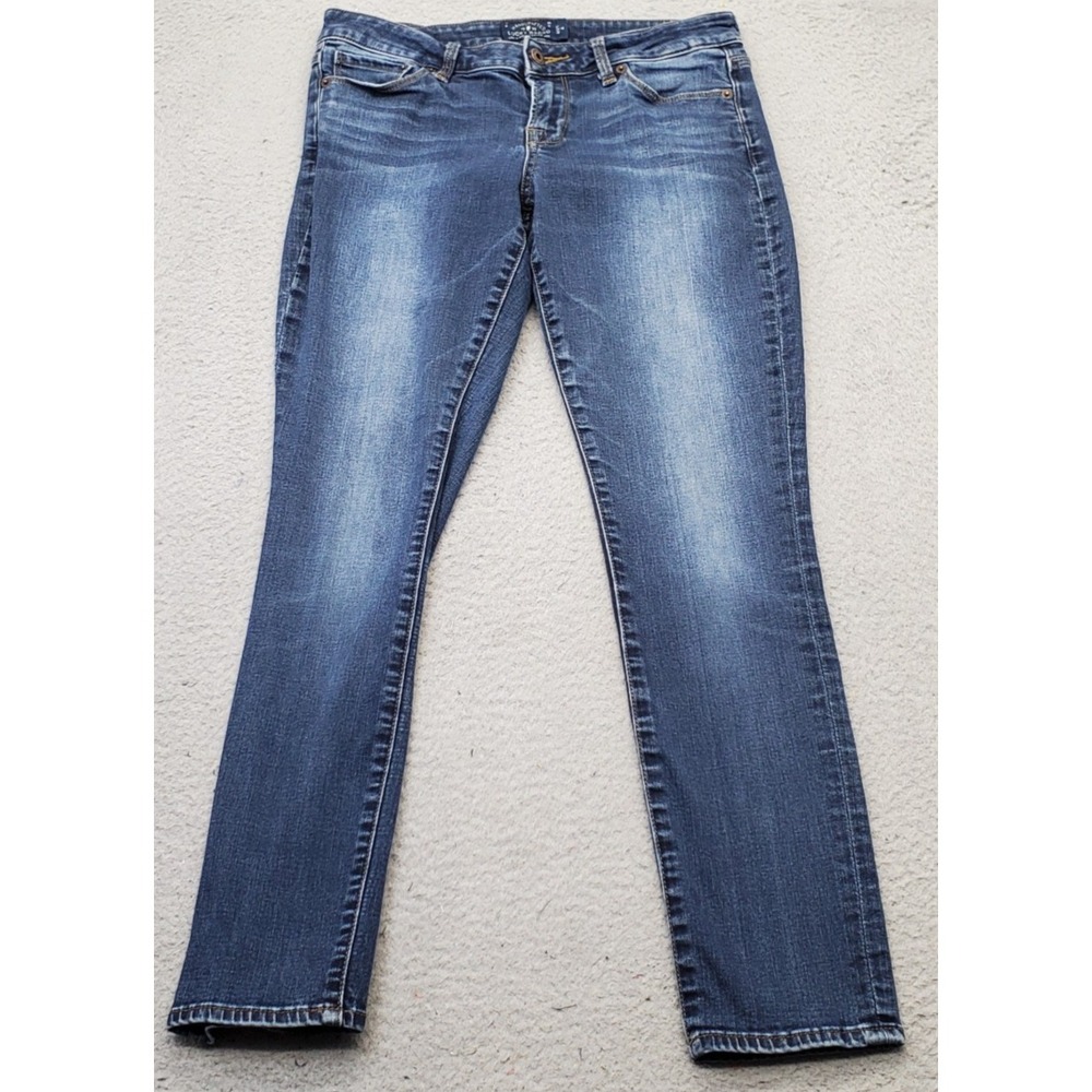 Lucky Brand Jeans Womens 4/27 Navy Denim 5-Pocket Faded Whiskered Straight Leg